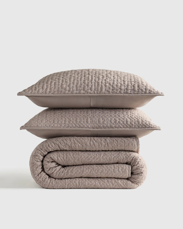 Organic Cotton Hand Stitched Quilt Set - Twin / Stone