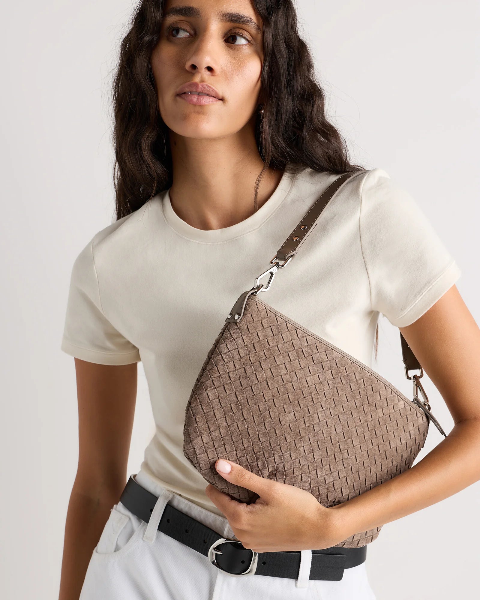 Sloane Suede Handwoven Mini Shoulder Bag - One Size / Pebble Secondary image