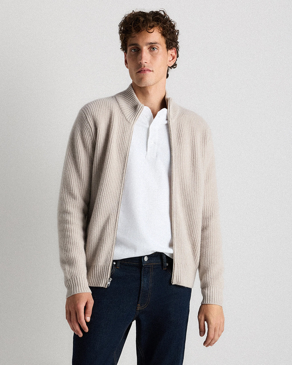 Mongolian Cashmere Fisherman Full Zip Sweater - S / Teak