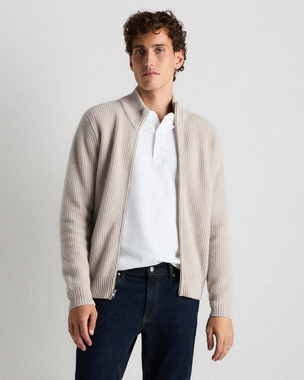Mongolian Cashmere Fisherman Full Zip Sweater - S / Teak