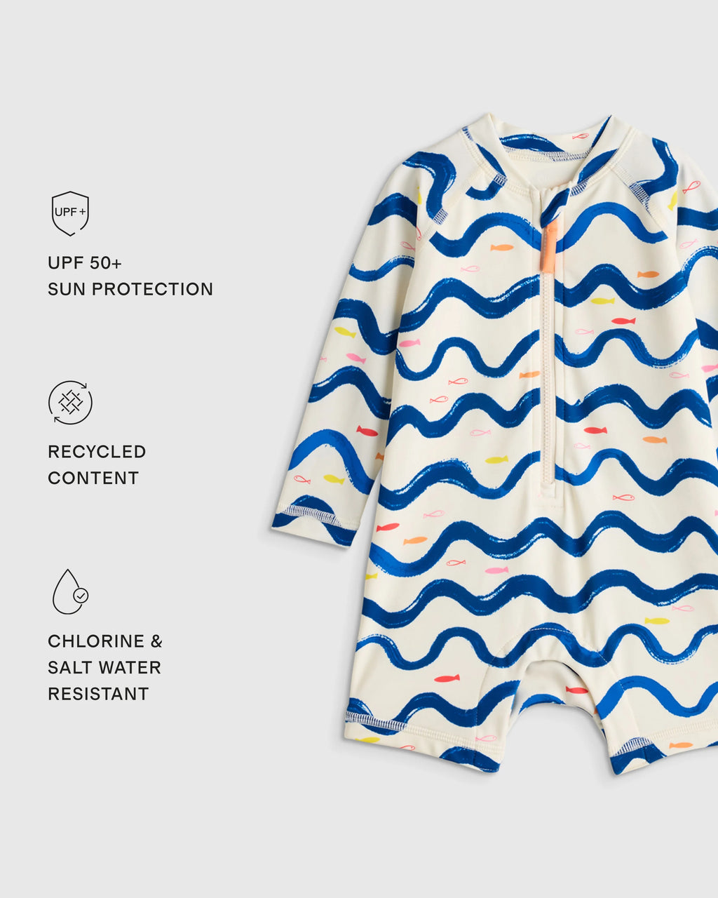 Long Sleeve Zip-Up Rash Guard One-Piece - 2T / Peri Beach Stripe