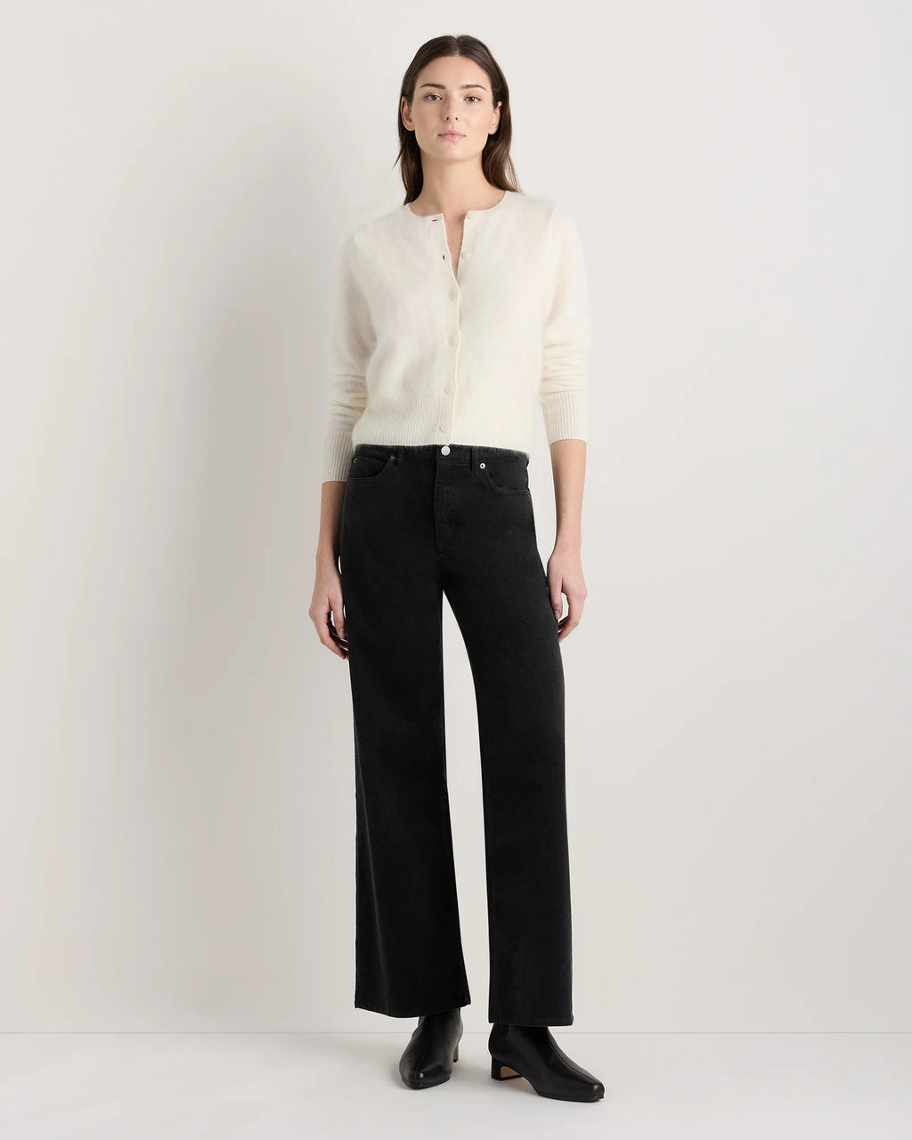 Brushed Cashmere Cropped Crewneck Cardigan - XS / Heather Grey