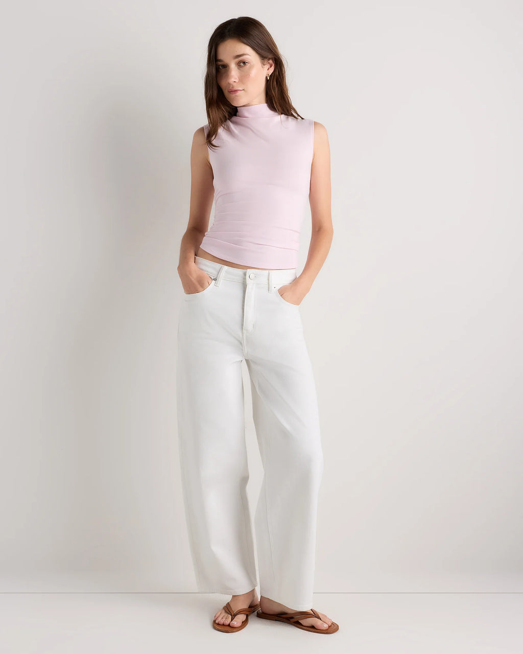 Stretch Cotton Jersey Sleeveless Mock Neck Top - XS / Heather Grey