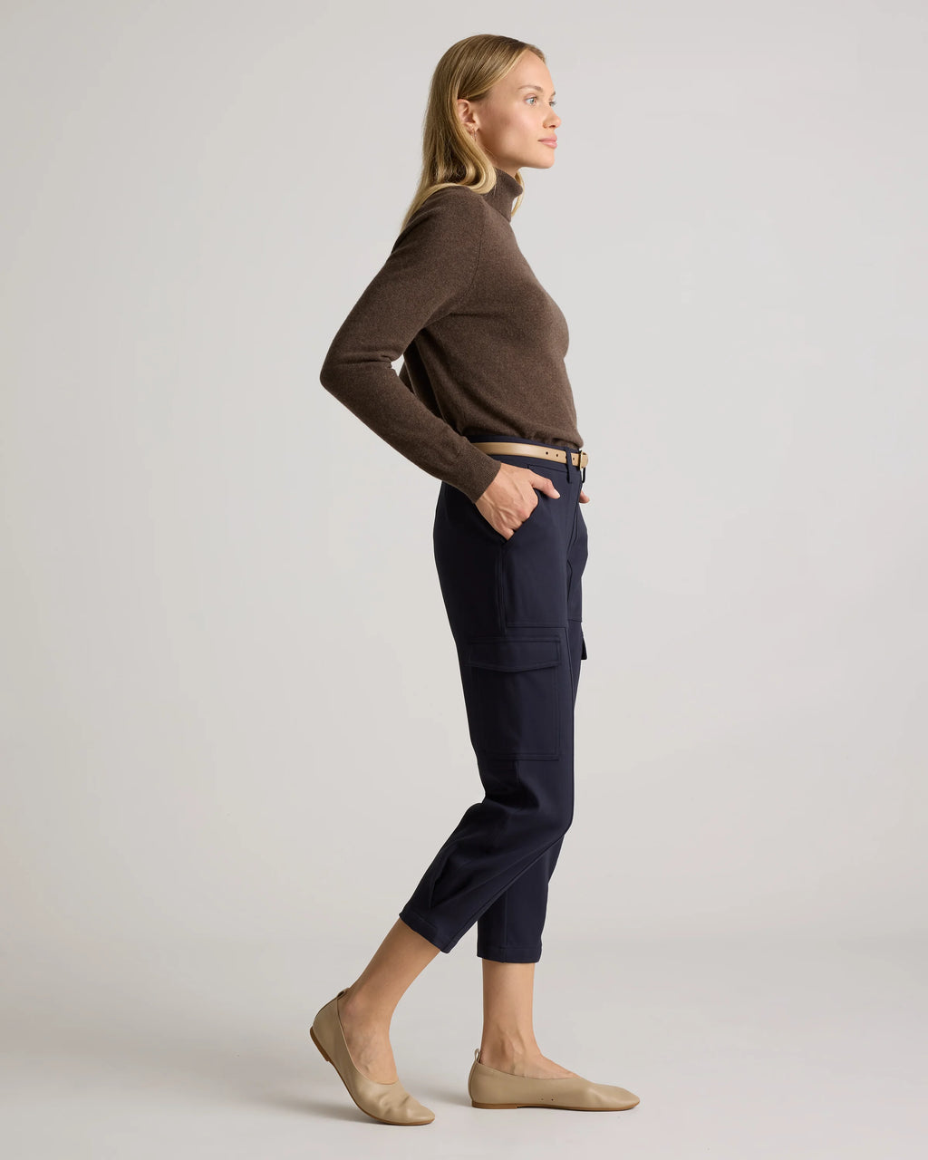 Ultra-Stretch Ponte Tapered Cargo Pants - XS / Black