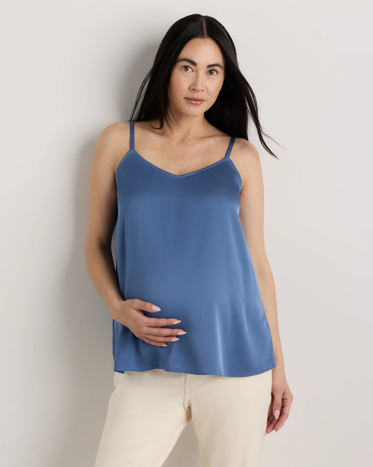 Washable Stretch Silk V-Neck Maternity Cami - XS / Moonstone Blue Main image