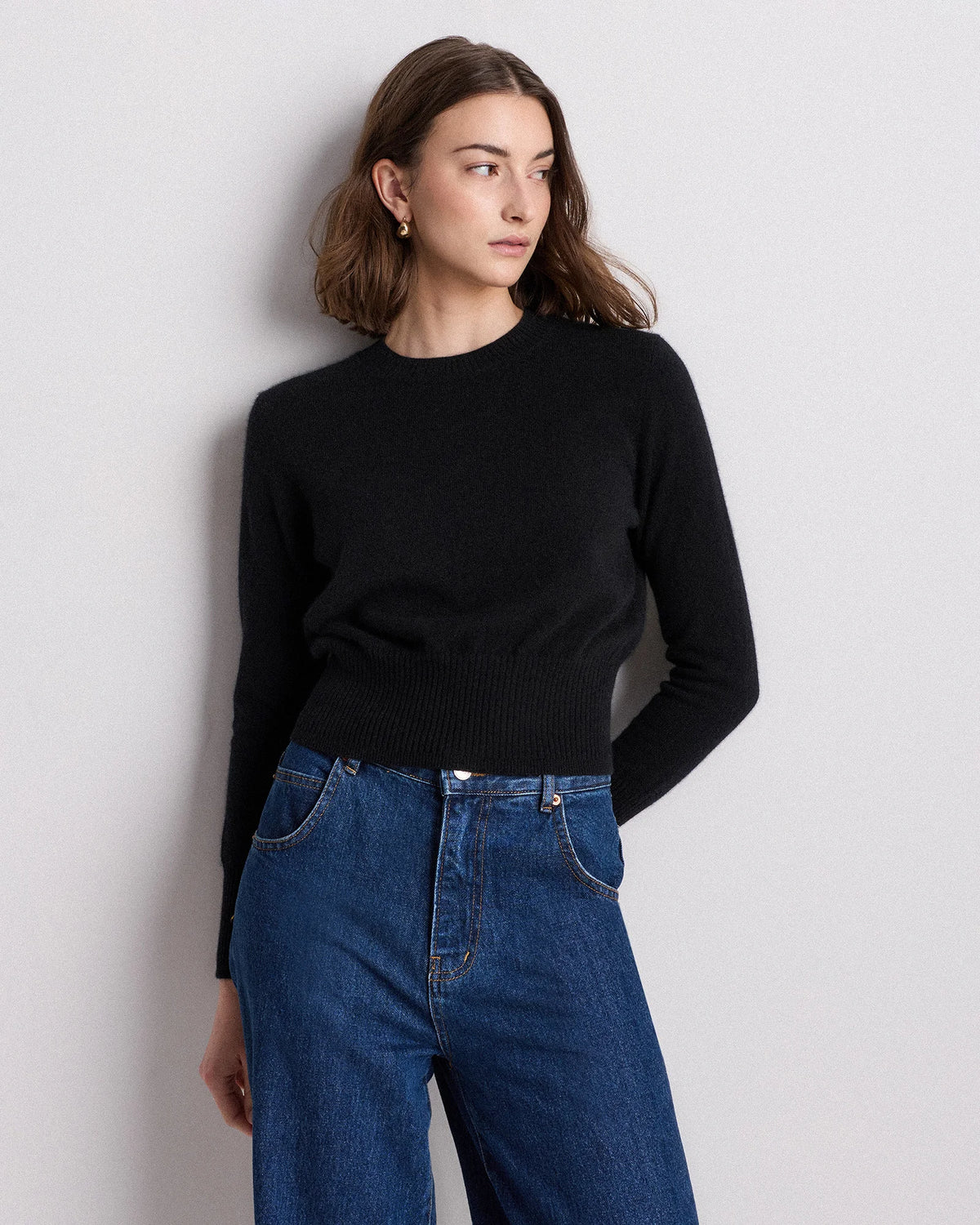 Mongolian Cashmere Shrunken Crewneck Sweater - XS / Ivory