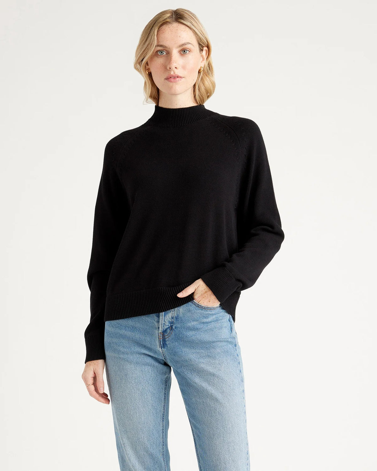 100% Organic Cotton Mock Neck Sweater - XS / Ivory Main image