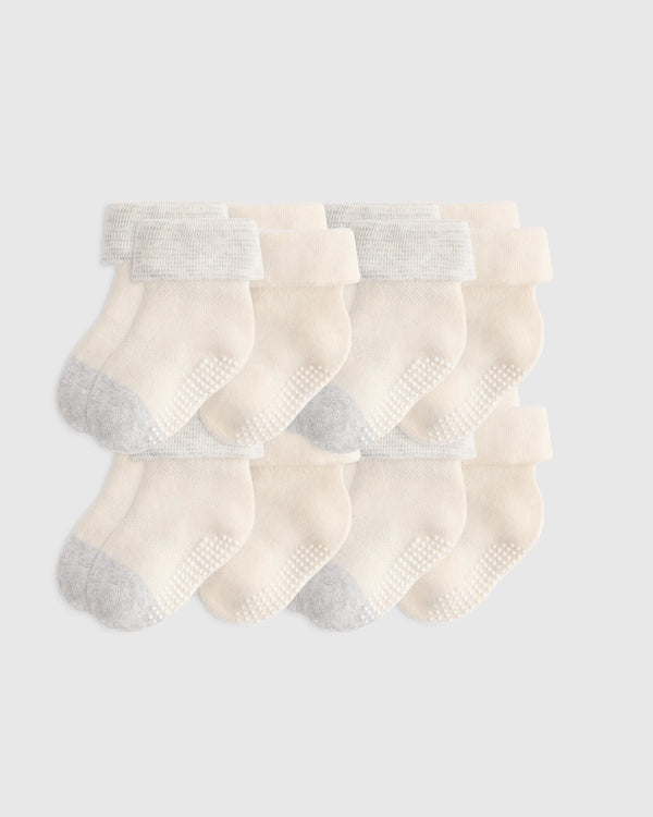 Organic Cotton Gripper Fold Over Socks 8-Pack - One Size / Blue Multi