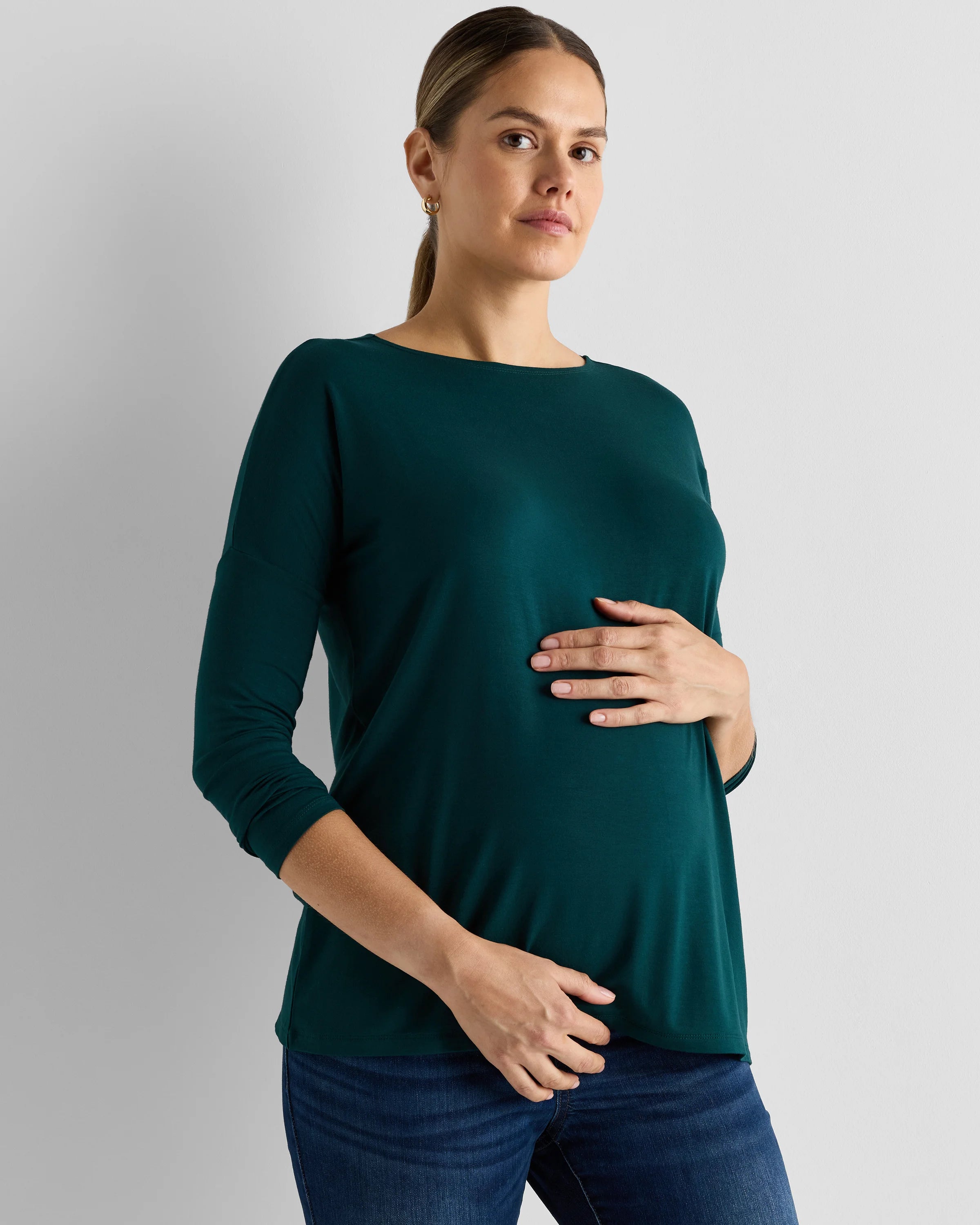 Bamboo Jersey Maternity Long Sleeve Tee (2-pack) - XS / Wine Tasting Red/Nocturnal Green Secondary image