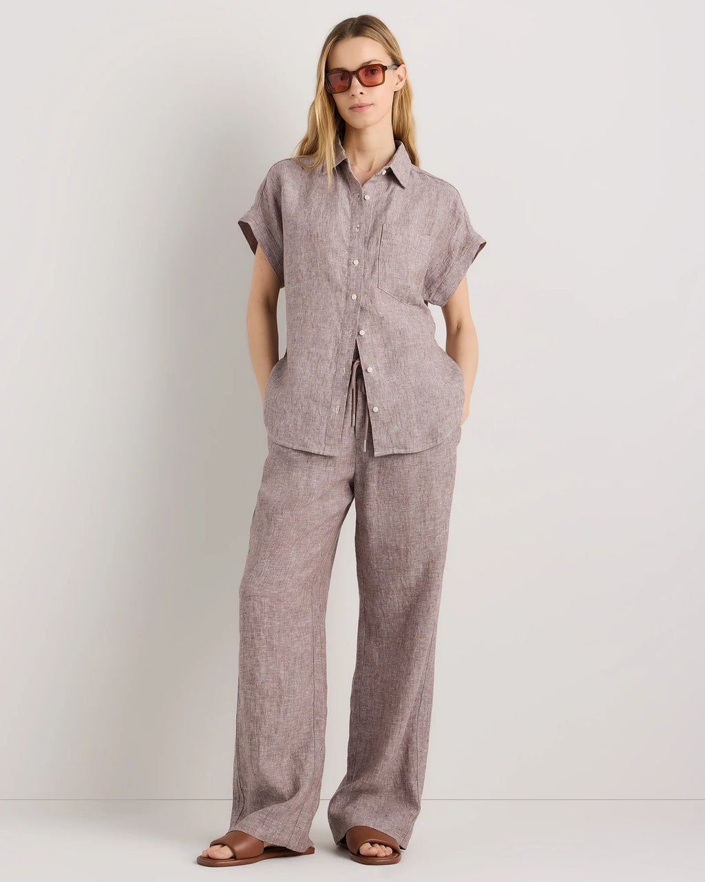 100% European Linen Wide Leg Pants - XS / Flax