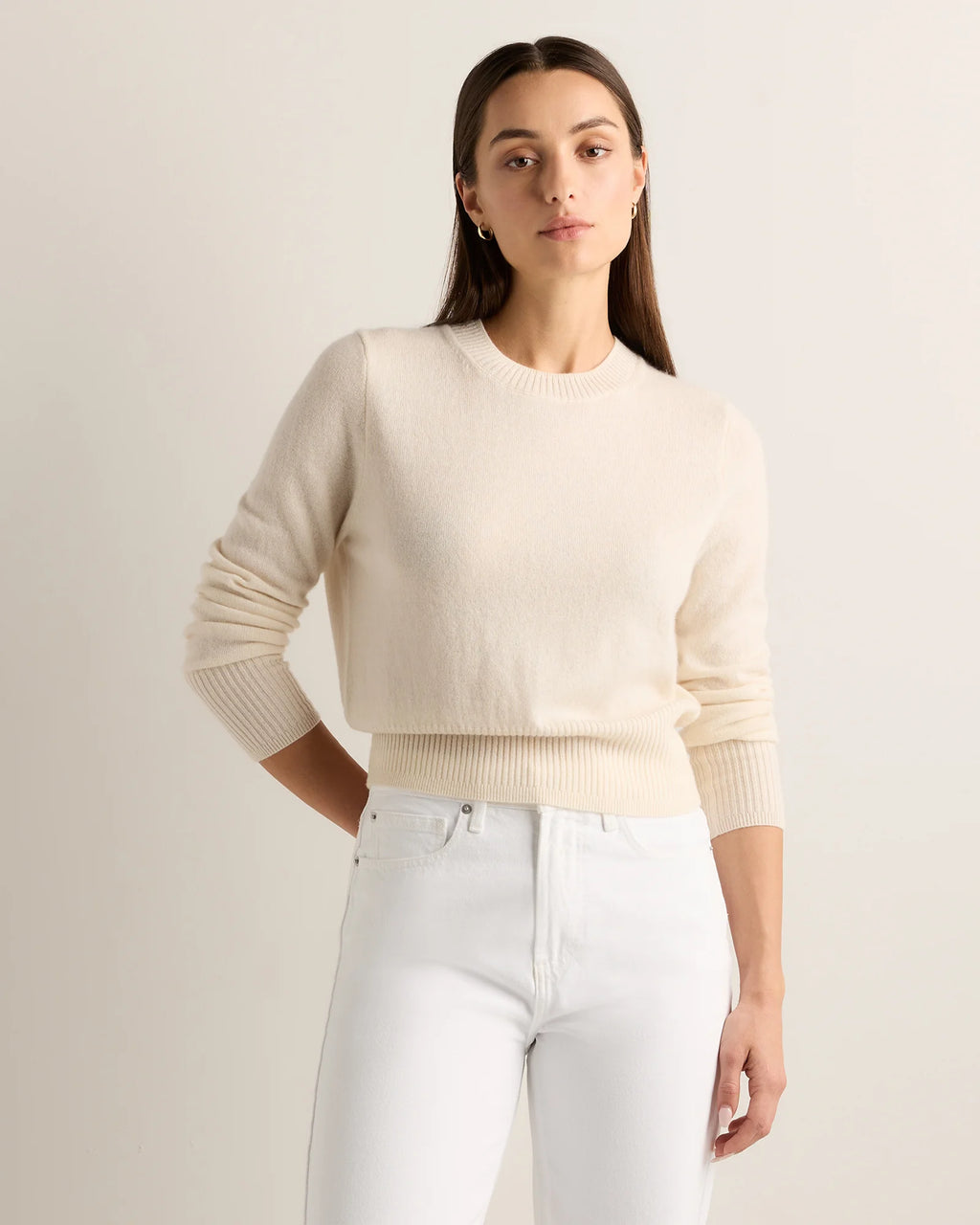 Mongolian Cashmere Shrunken Crewneck Sweater - XS / Ivory