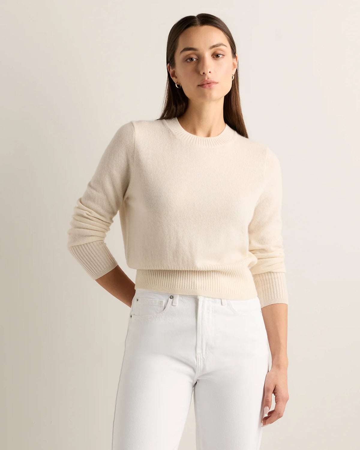 Mongolian Cashmere Shrunken Crewneck Sweater - XS / Ivory Main image