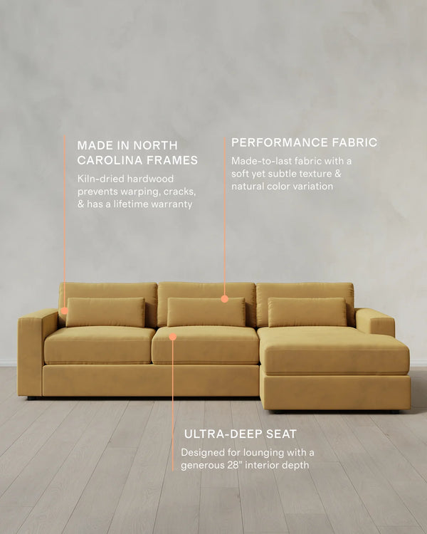 Ashford Deep Seat Chaise Sectional in Performance Velvet - 119" Right Arm / Rust
