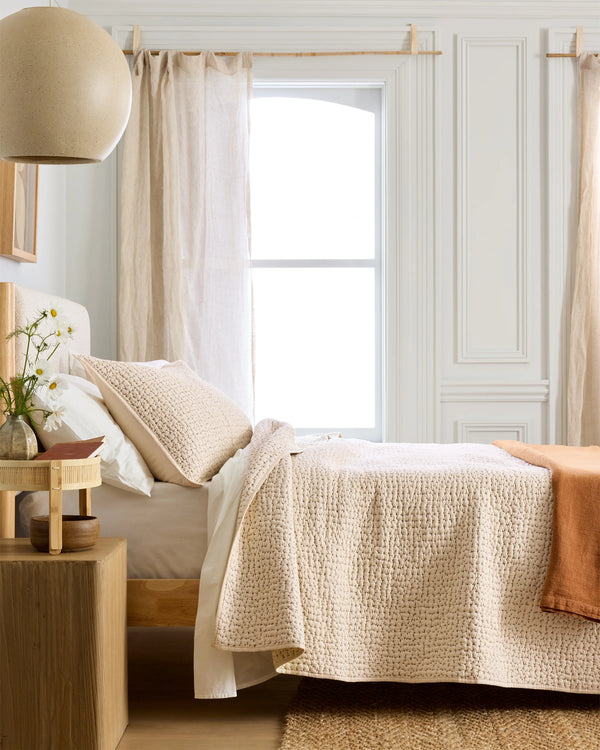 Organic Cotton Hand Stitched Quilt Set - Twin / Stone