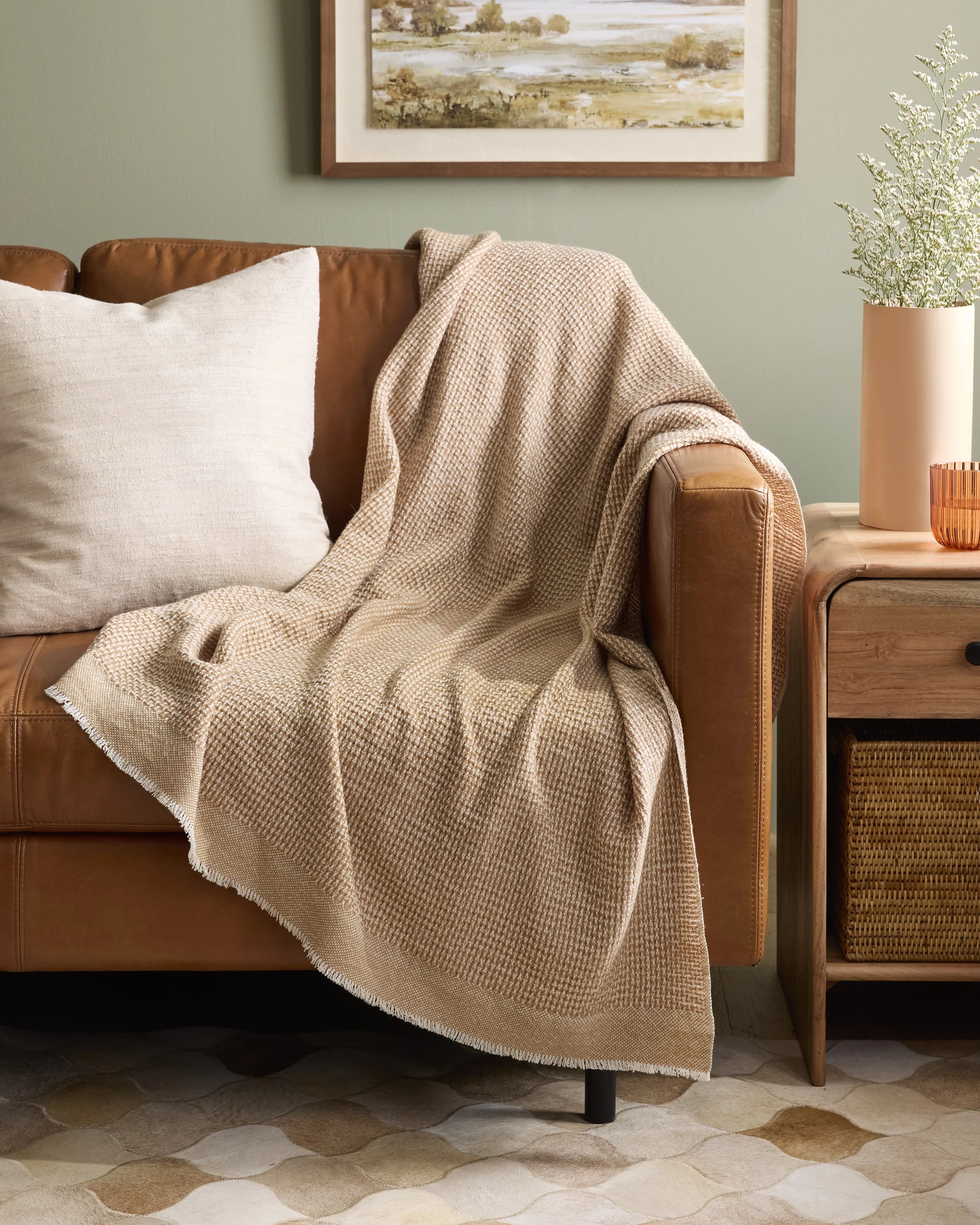 Lightweight Cashmere Wool Patterned Throw - 50x60 / Camel Secondary image