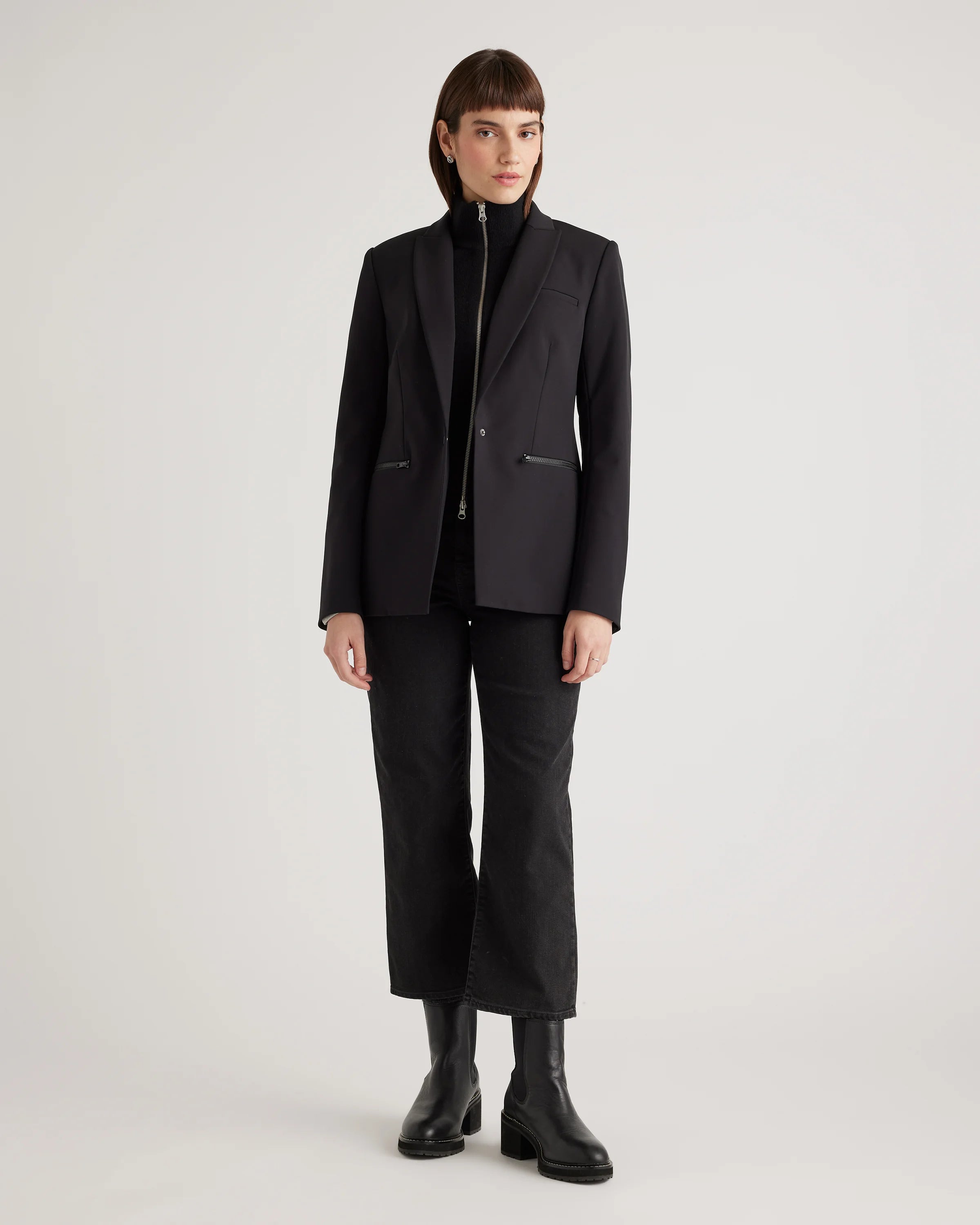 100% Mongolian Cashmere Ribbed Collar Blazer Insert - XS/S/M / Black Secondary image