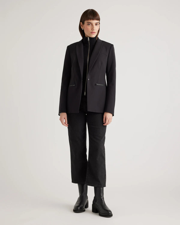 100% Mongolian Cashmere Ribbed Collar Blazer Insert - XS/S/M / Black