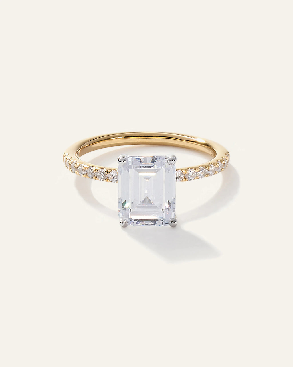Lab Grown Diamond Emerald Petite Pave Engagement Ring - 3ct - 4 / Yellow Gold