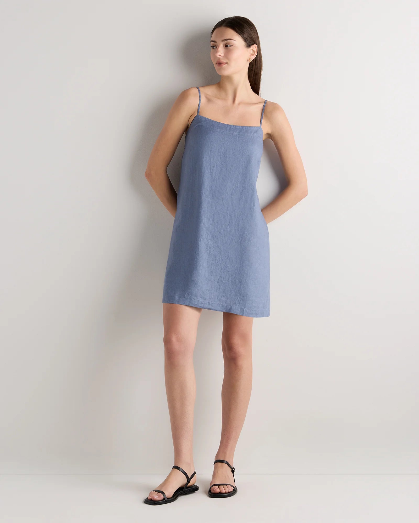 100% European Linen Mini Skort Dress - XS / Moonstone Blue Secondary image