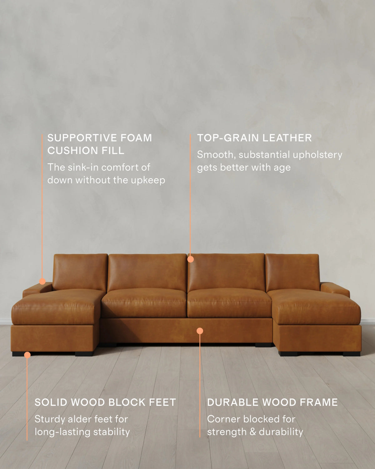 Stillman U Sectional in Leather - One Size / Auburn