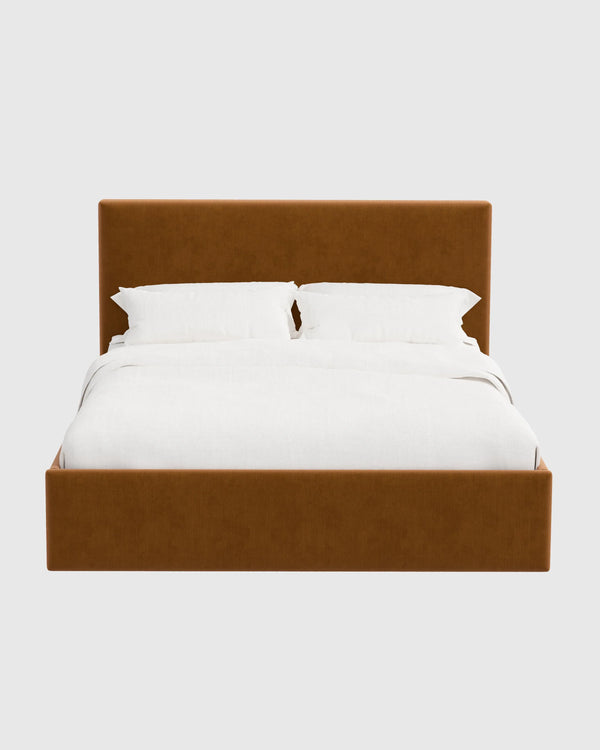 Square Bed in Performance Velvet - Full / Chocolate
