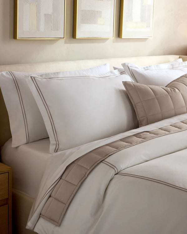 Organic Crisp Percale Embellished Deluxe Bedding Bundle - Twin / White/Navy