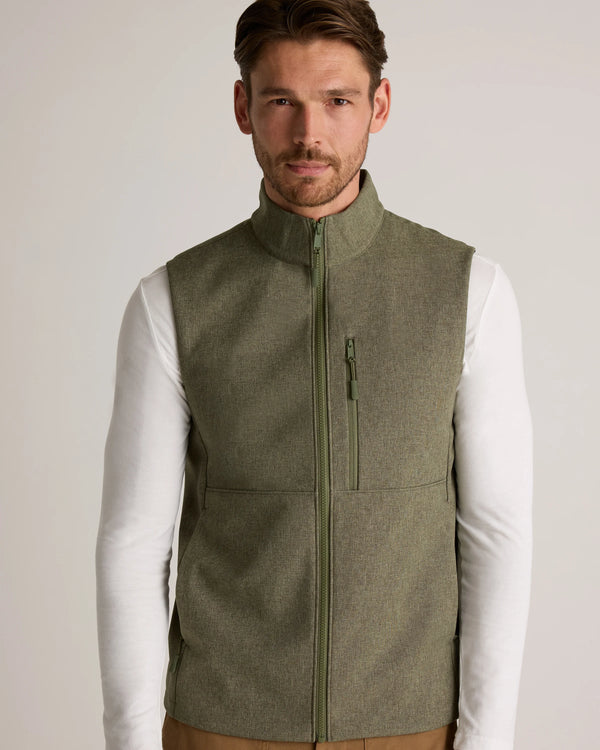 Softshell Fleece-Lined Full-Zip Vest - S / Heather Deep Navy