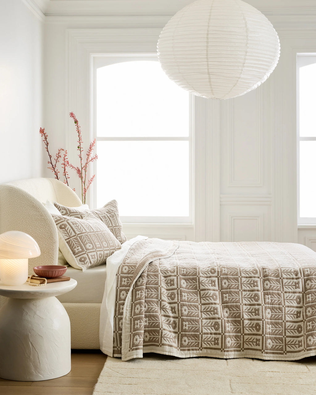 Organic Cotton Jacquard Floral Coverlet - Twin / Blue Fog