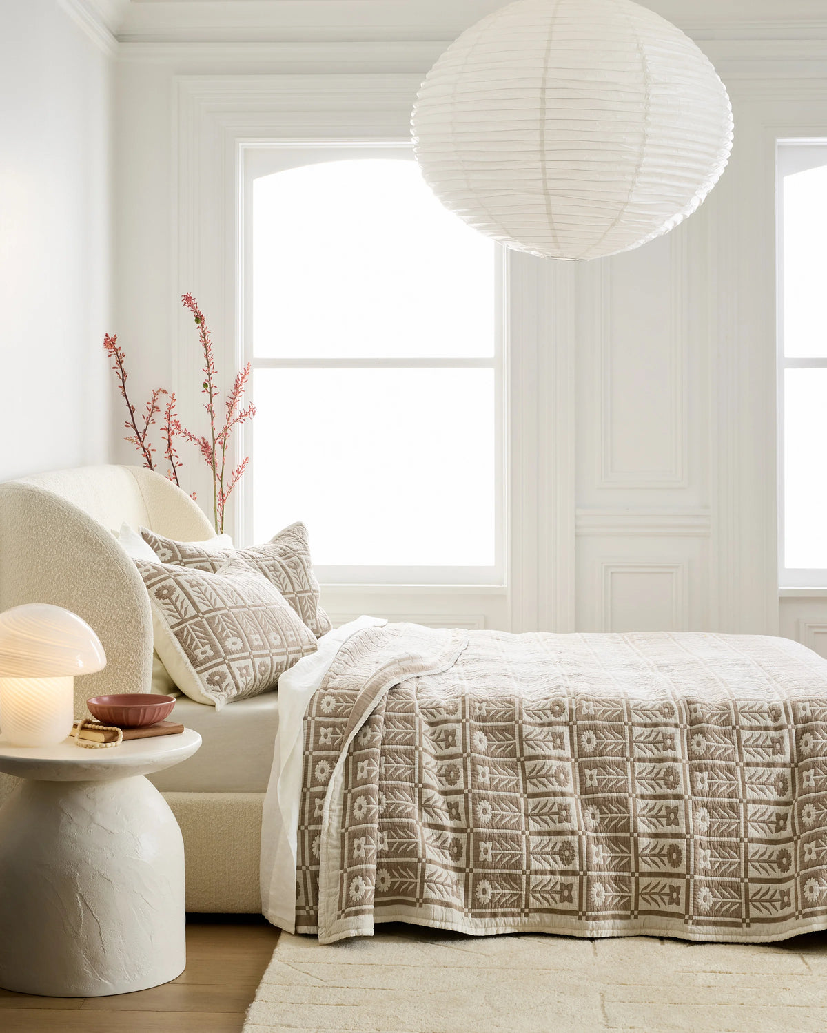 Organic Cotton Jacquard Floral Coverlet - Twin / Blue Fog