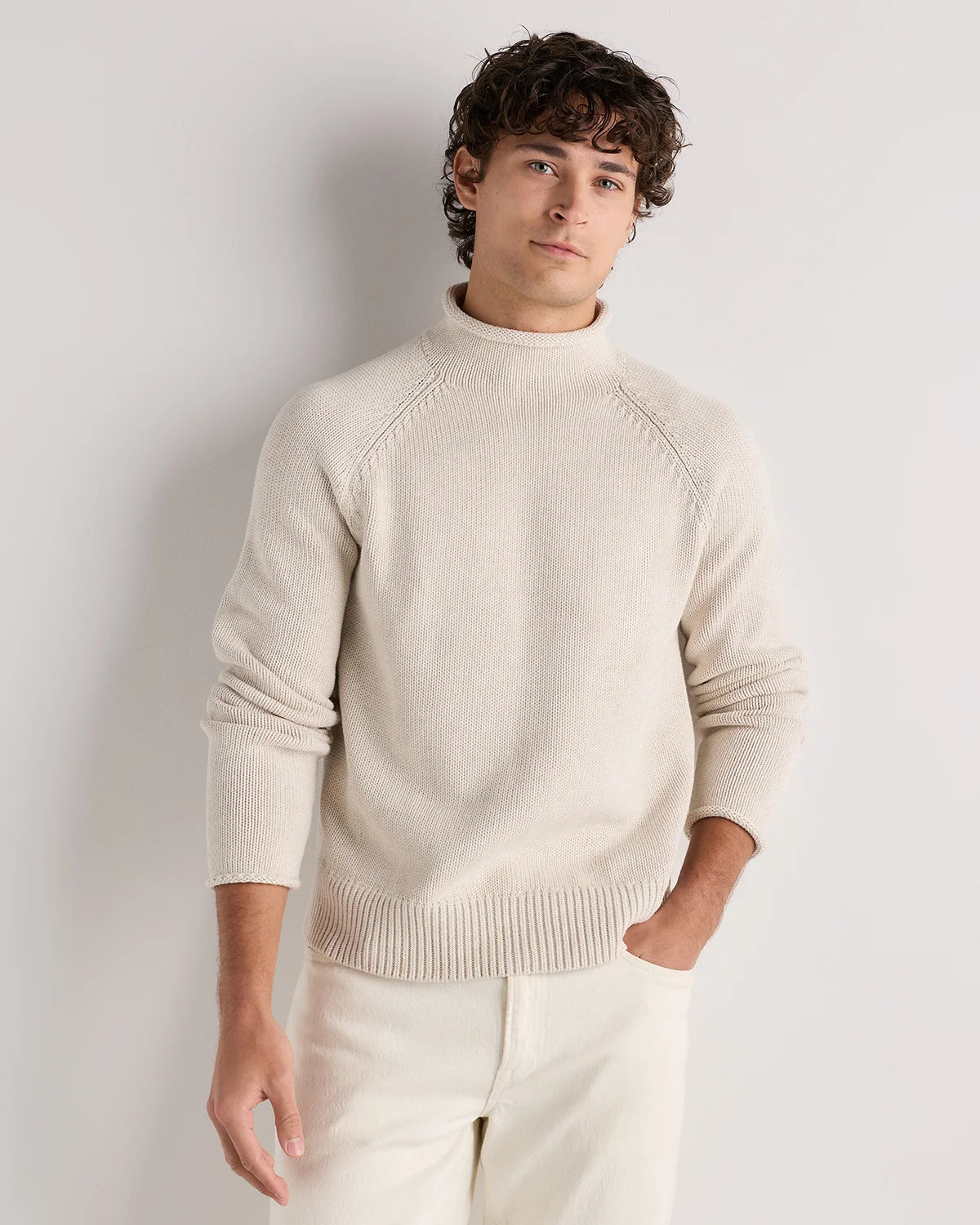 100% Organic Cotton Rollneck Sweater - S / Speckled Beige Main image