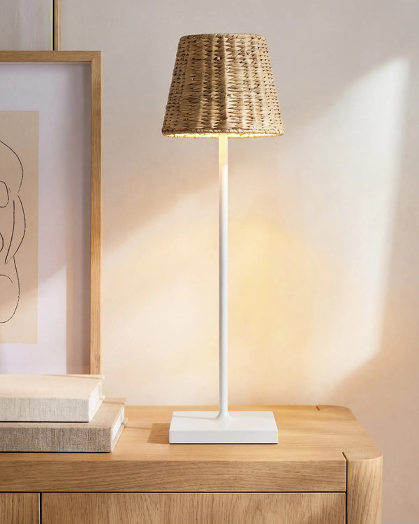 Poldina Pro Rechargeable Table Lamp with Seagrass Shade by Zafferano - Regular / White