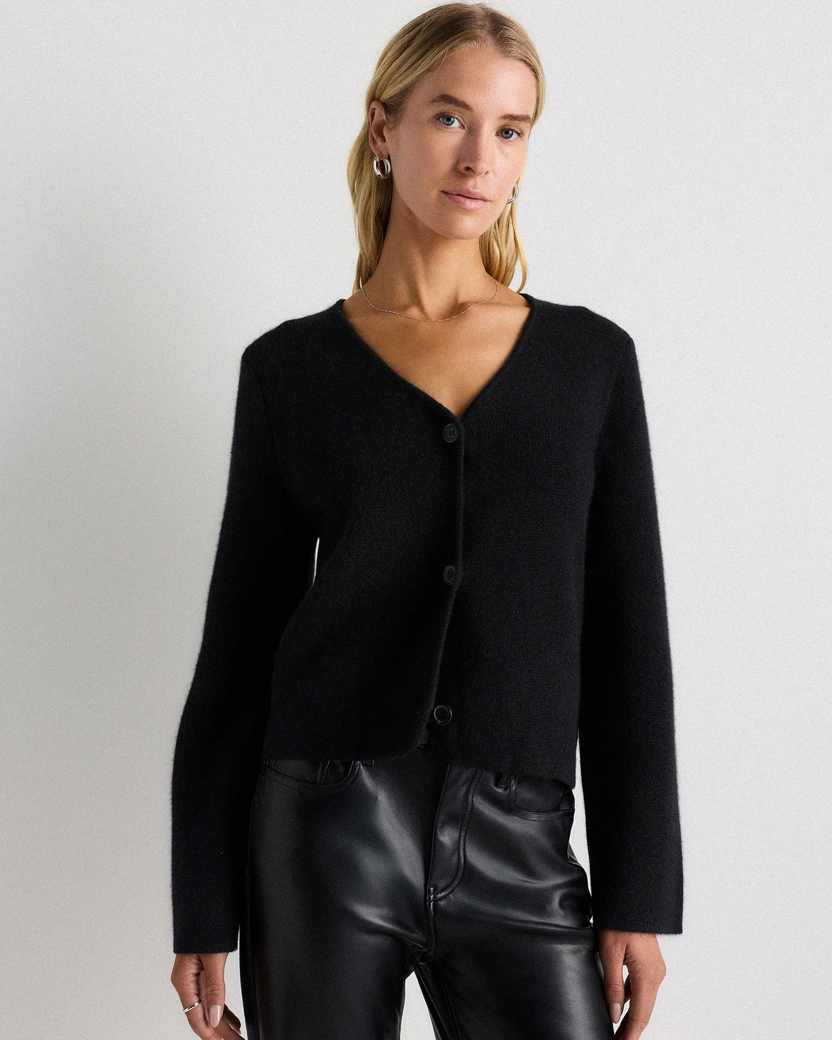 Mongolian Cashmere Structured V-Neck Cardigan - XS / Black Main image
