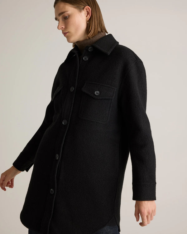100% Merino Wool Long Shirt Jacket - XS / Heather Bone