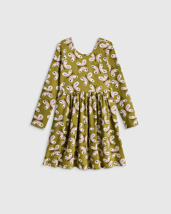 Organic Cotton Long Sleeve Skater Dress - 2T / Red Poppy Garden