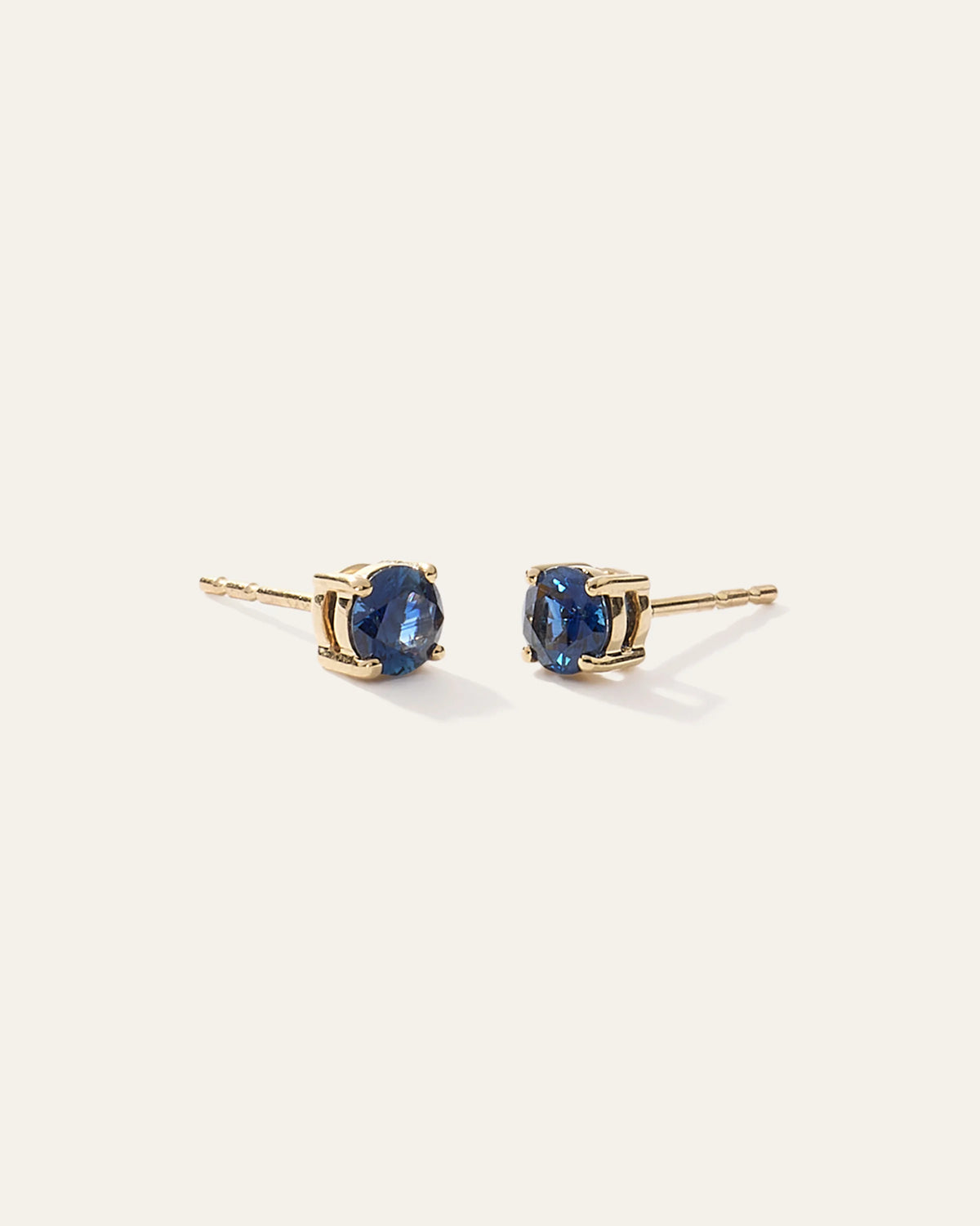 14K Gold Gemstone Solitaire Studs - One Size / Blue Sapphire Main image