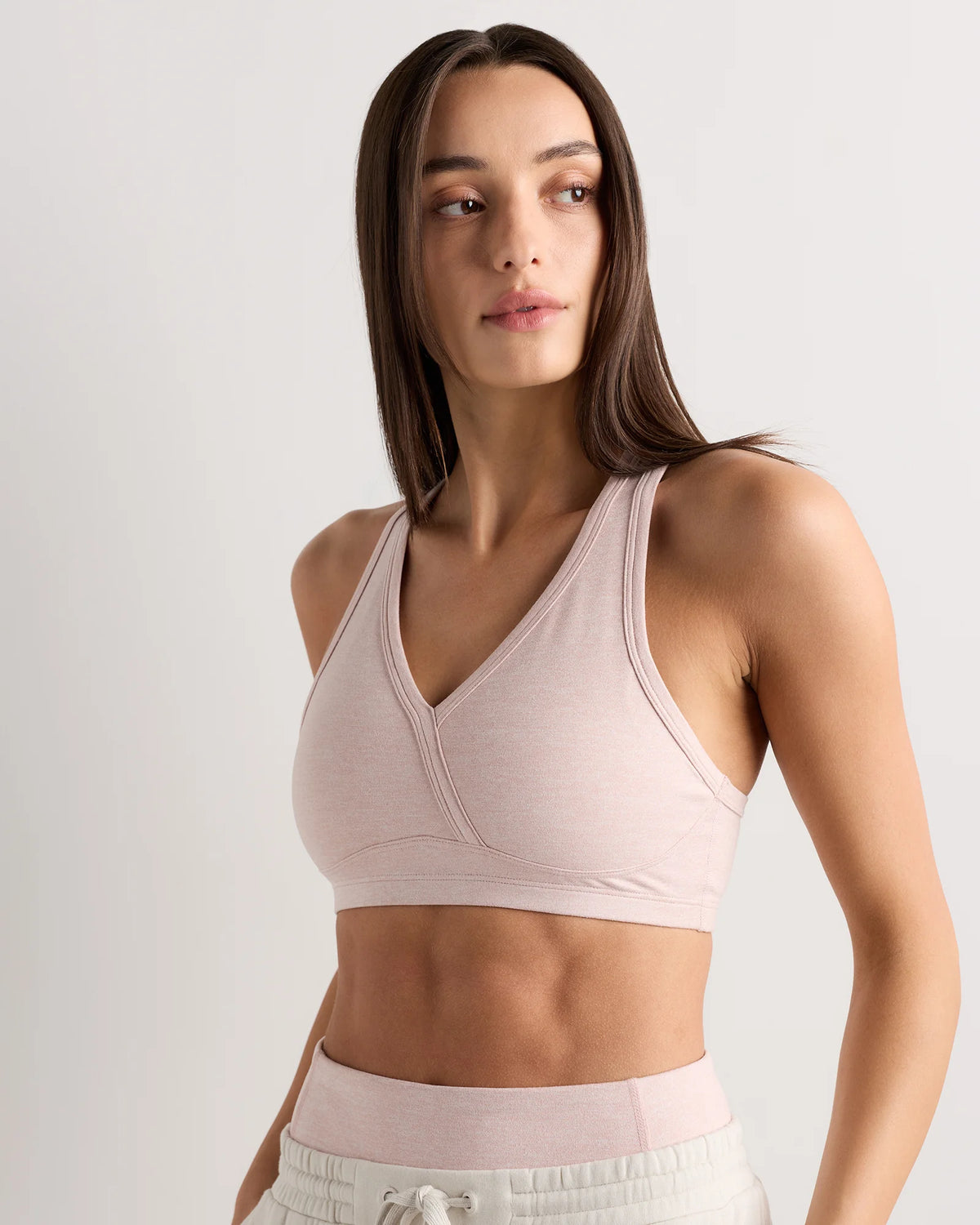Ultra-Soft V-Neck Racerback Bra - XS / Heather Black
