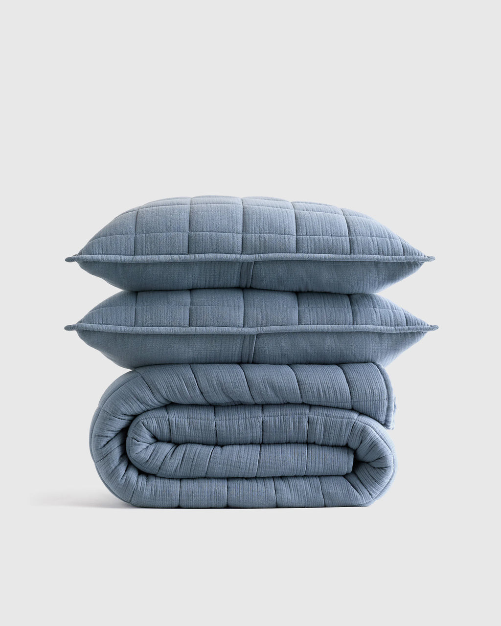 Organic Cotton Gauze Box Quilt Set - Twin / Mineral