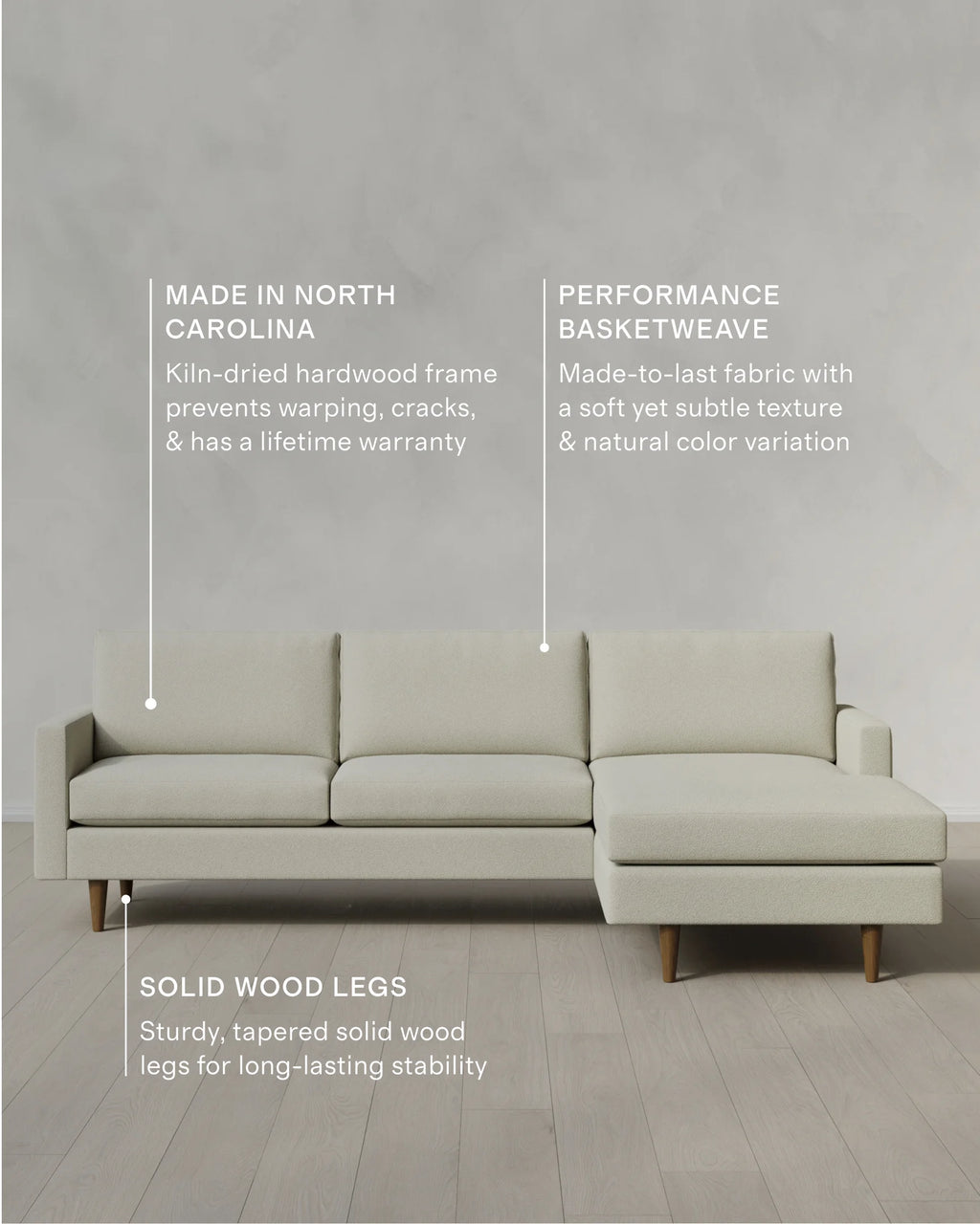 Atlas Midcentury Chaise Sectional in Performance Basketweave - 106" Right Arm / Navy