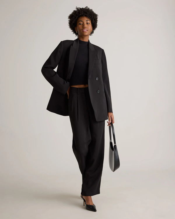 Stretch Crepe Relaxed Double-Breasted Blazer - XS / Sand