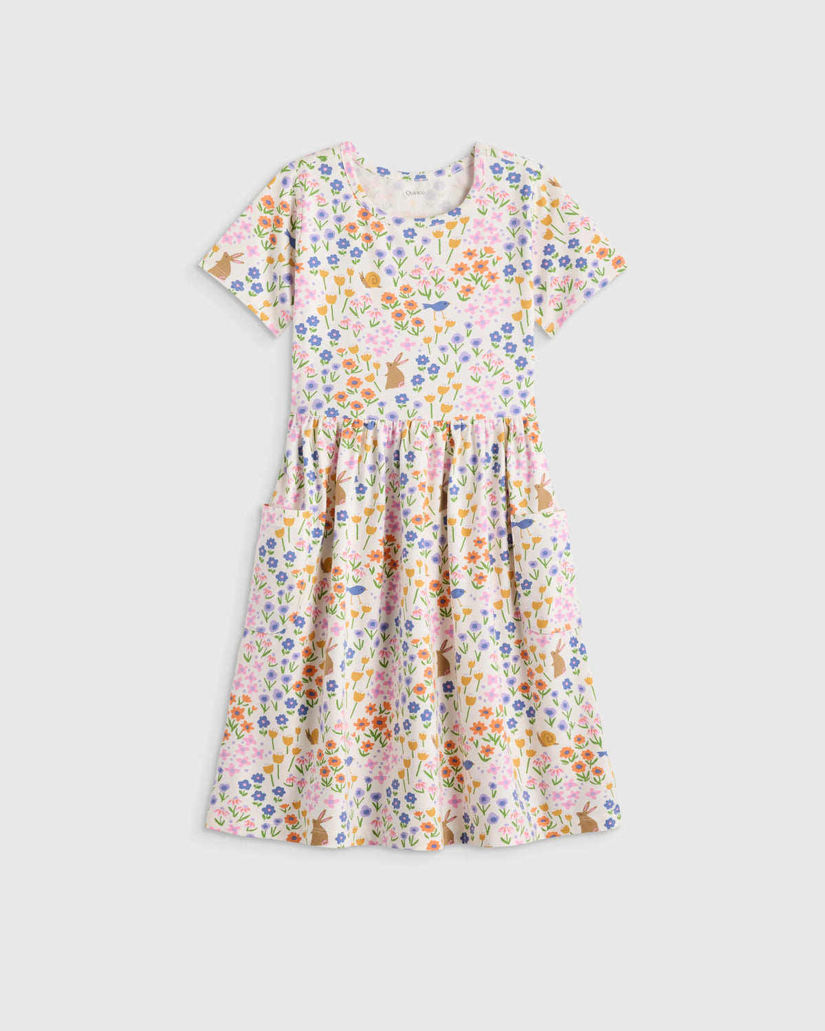 Organic Cotton Fit and Flare Pocket Dress - 6 / Cloud Rainbow Stripe