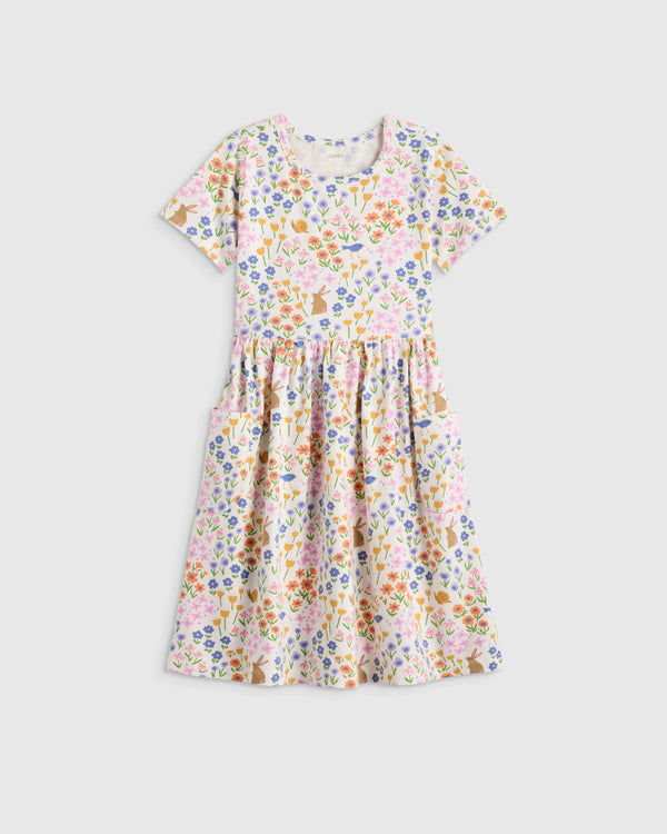 Organic Cotton Fit and Flare Pocket Dress - 6 / Cloud Rainbow Stripe