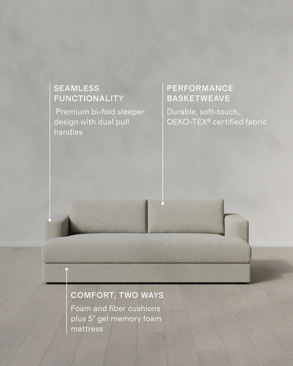 Sierra Curved Arm Sleeper Sofa in Performance Basketweave - One Size / Flax