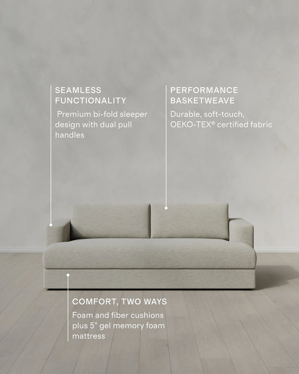 Sierra Curved Arm Sleeper Sofa in Performance Basketweave - One Size / Flax