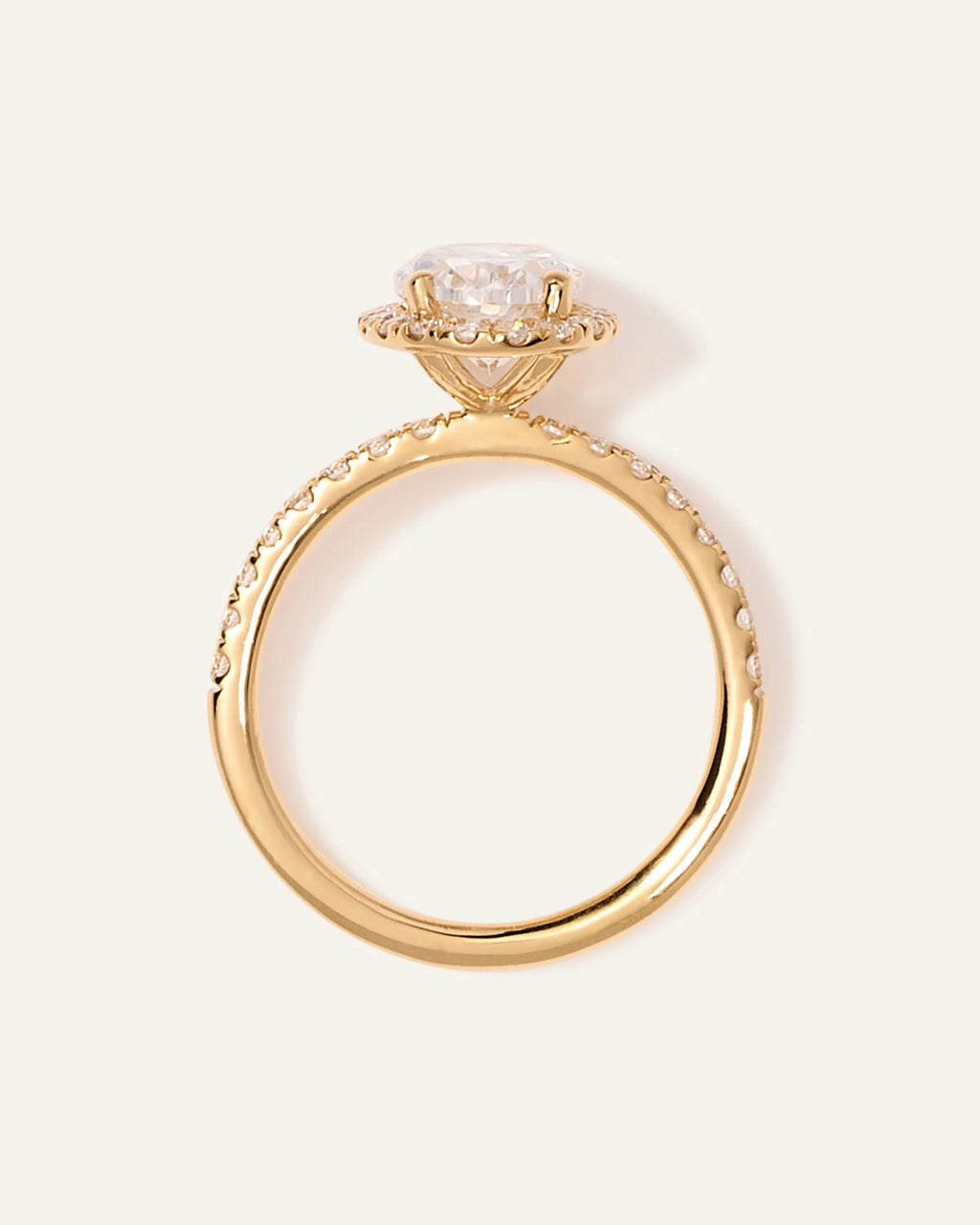 Lab Grown Diamond Oval Halo Pave Engagement Ring - 1.50ct - 4 / Yellow Gold