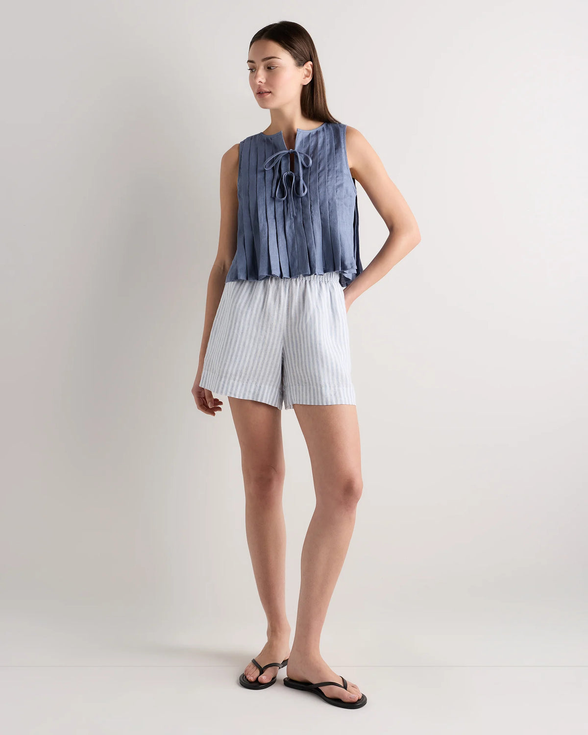 100% European Linen Pleated Tank - XS / Moonstone Blue Main image