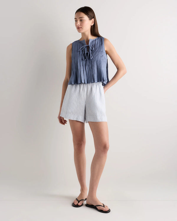 100% European Linen Pleated Tank - XS / Moonstone Blue