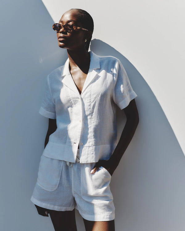 100% European Linen Shorts - XS / Taupe Brown Gingham
