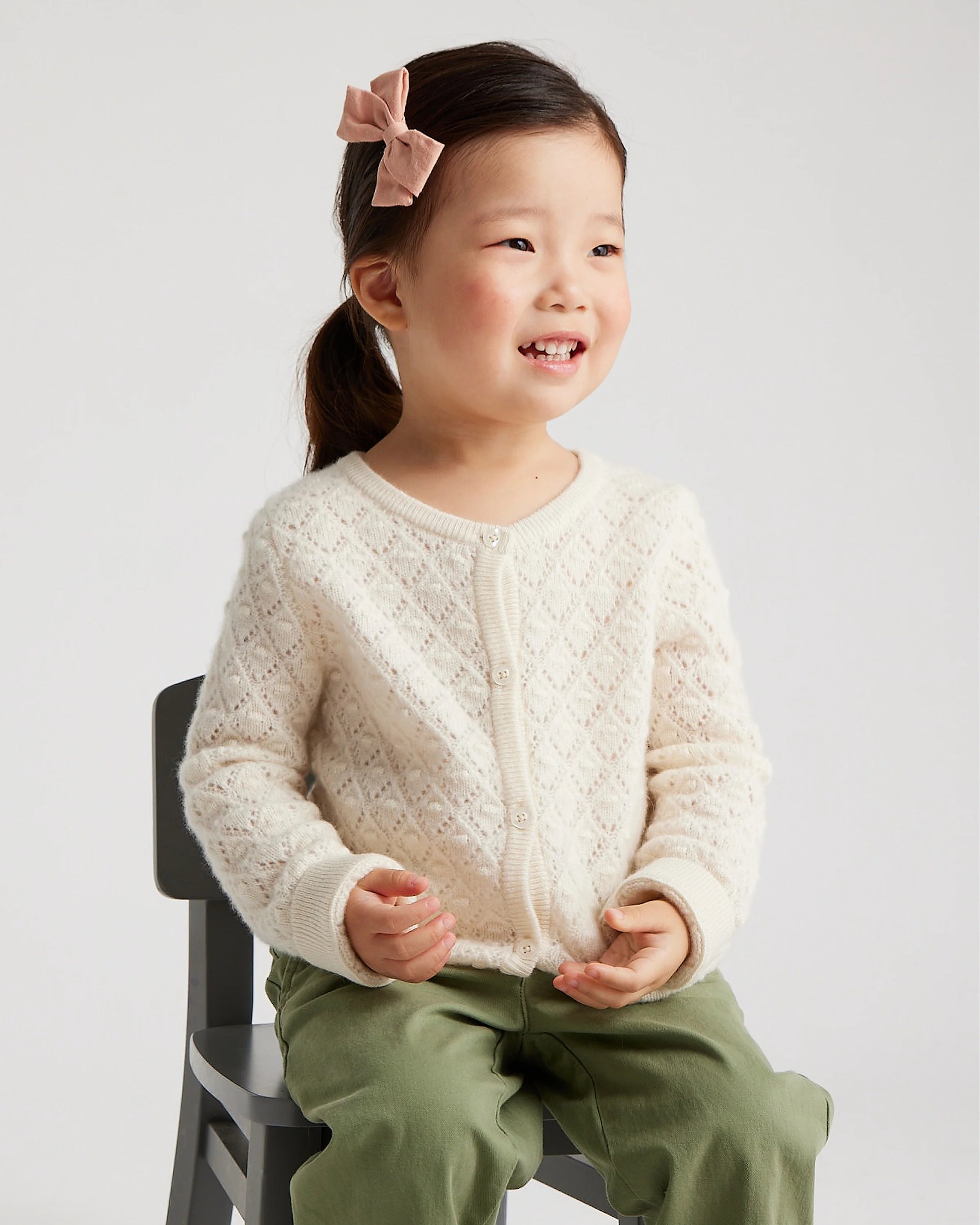 Washable Cashmere Pointelle Cardigan - 5T / Ivory Secondary image