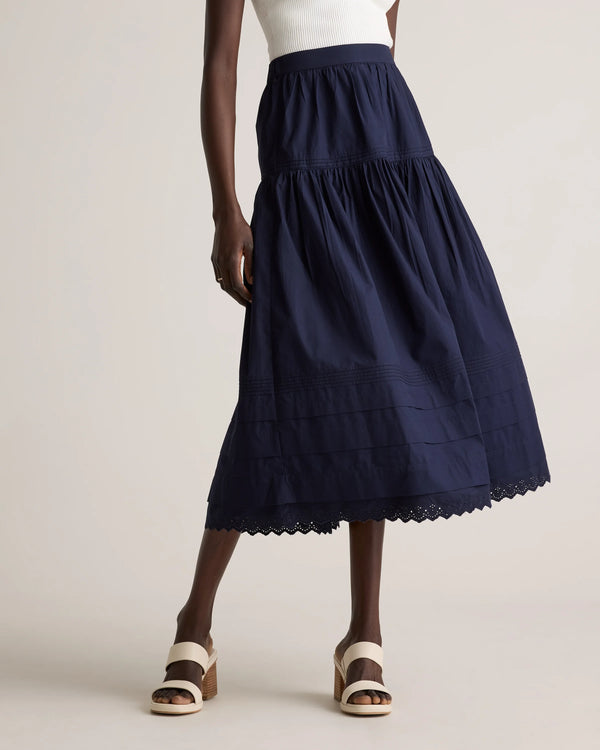 100% Organic Cotton Poplin Pintuck Maxi Skirt - XS / Black