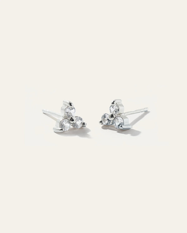 White Sapphire Triad Studs - One Size / Gold Vermeil